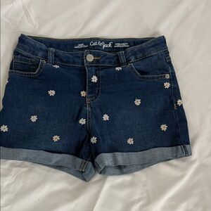 Cat & Jack Women's Dark Blue Jean Shorts with Daisy Embroidery